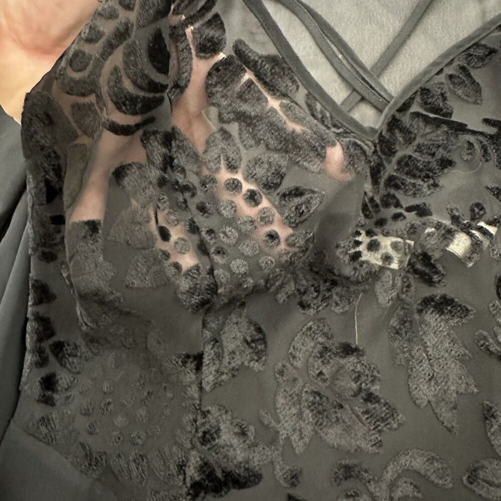 Cacique Womens Vintage Negligee Slip Robe Set Plus Size S Black Sheer Floral - Picture 8 of 16